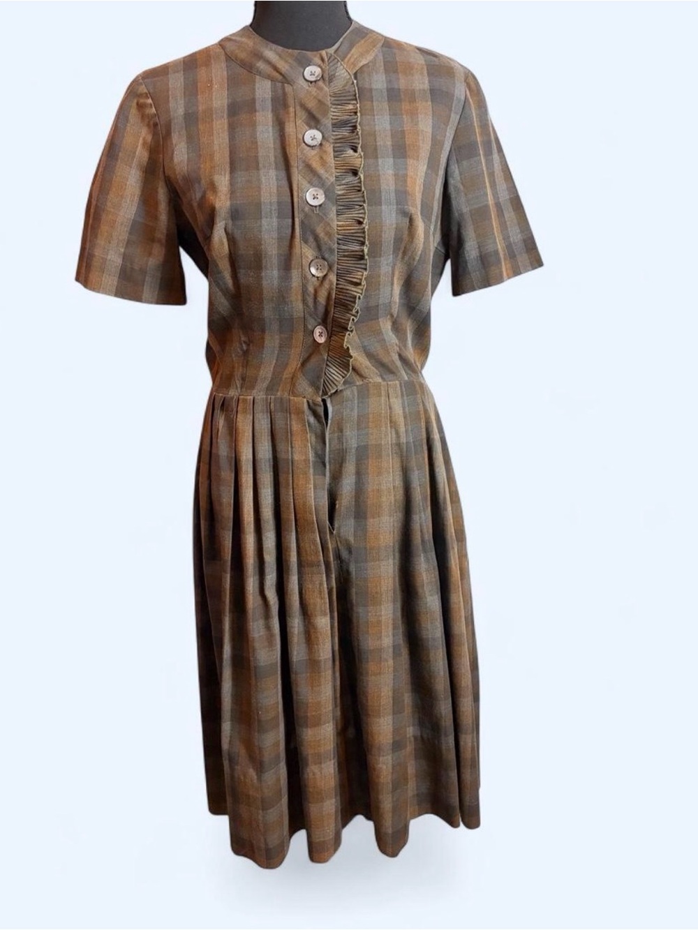 Vintage 60s Plaid Dress with Buttons